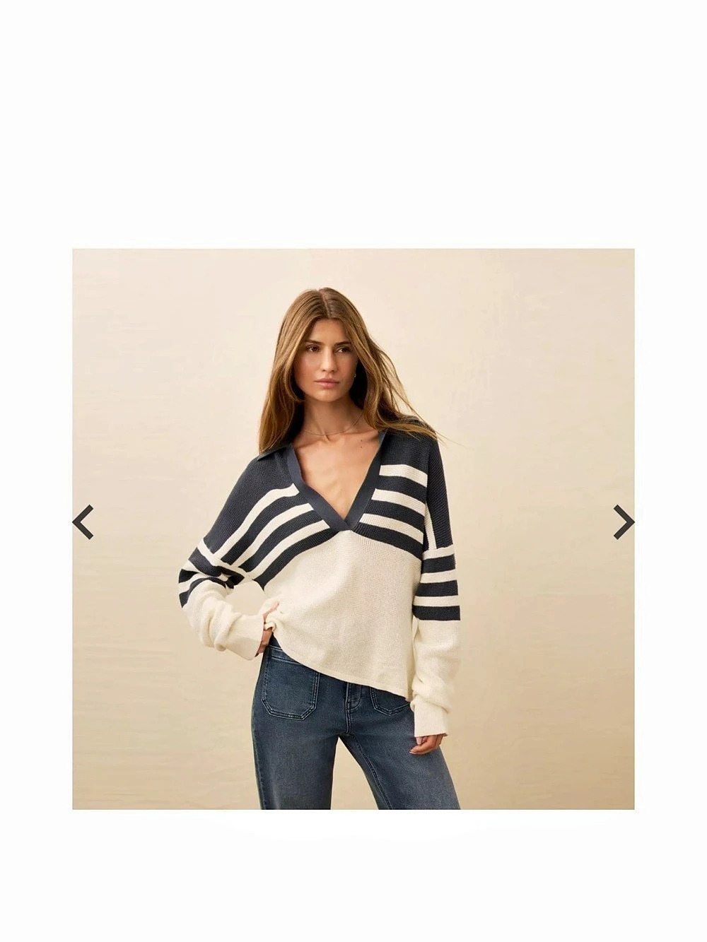 Faherty Striped V-Neck Sweater in Blue & Cream Like New